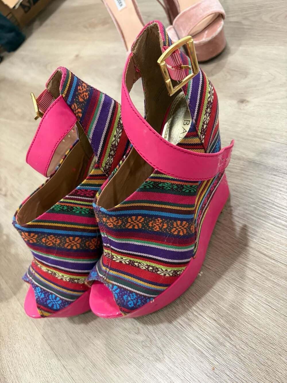 Bakers Kiersten Wedge Heels Multicolored Aztec Print Open Toe